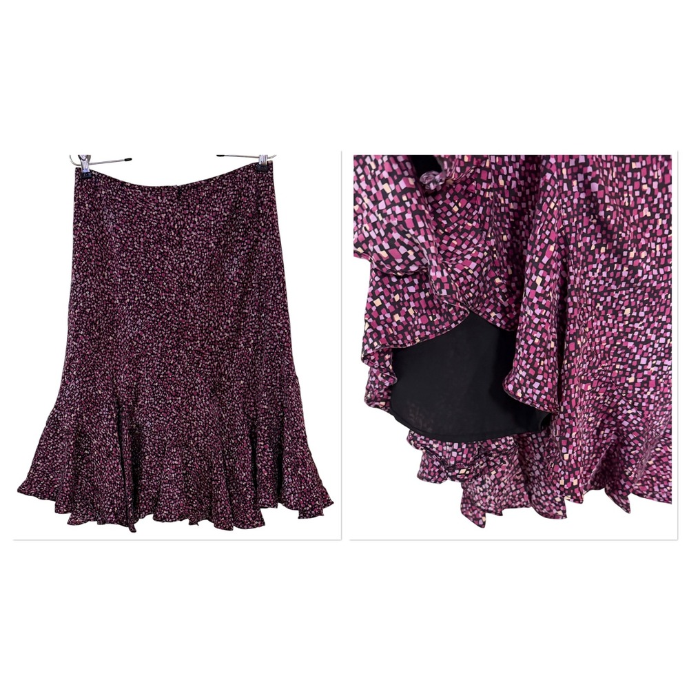Vtg Liz Claiborne 100% Silk Purple Mosaic Flounce Hem Skirt Y2K Whimsigoth 8